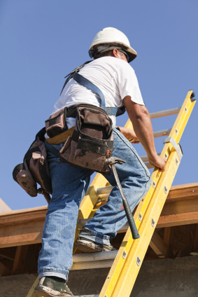 man on ladder with toolbox